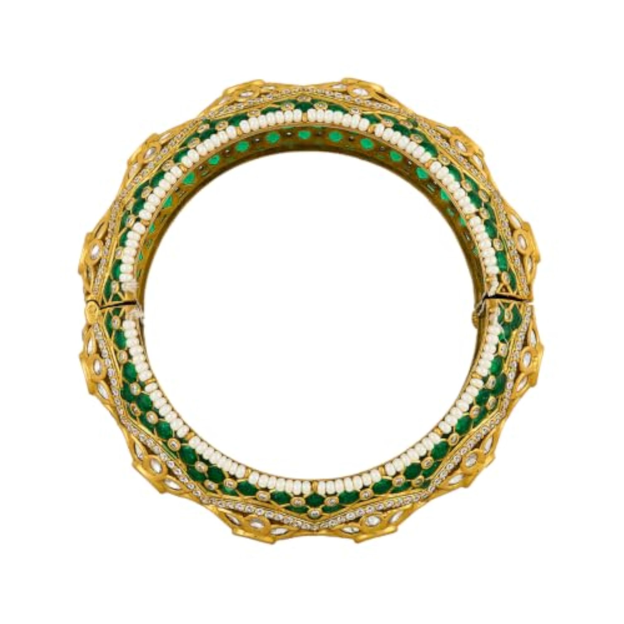 Green Victorian Plated Kundan Bangle for Women, Bridal
